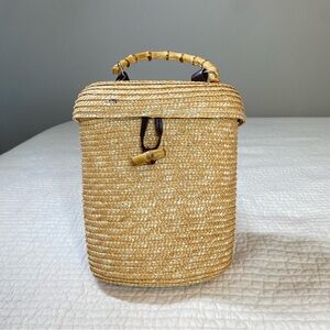 Victoria’s Secret Mini Bucket Shaped Bamboo Handle Straw Bag Garden Girl